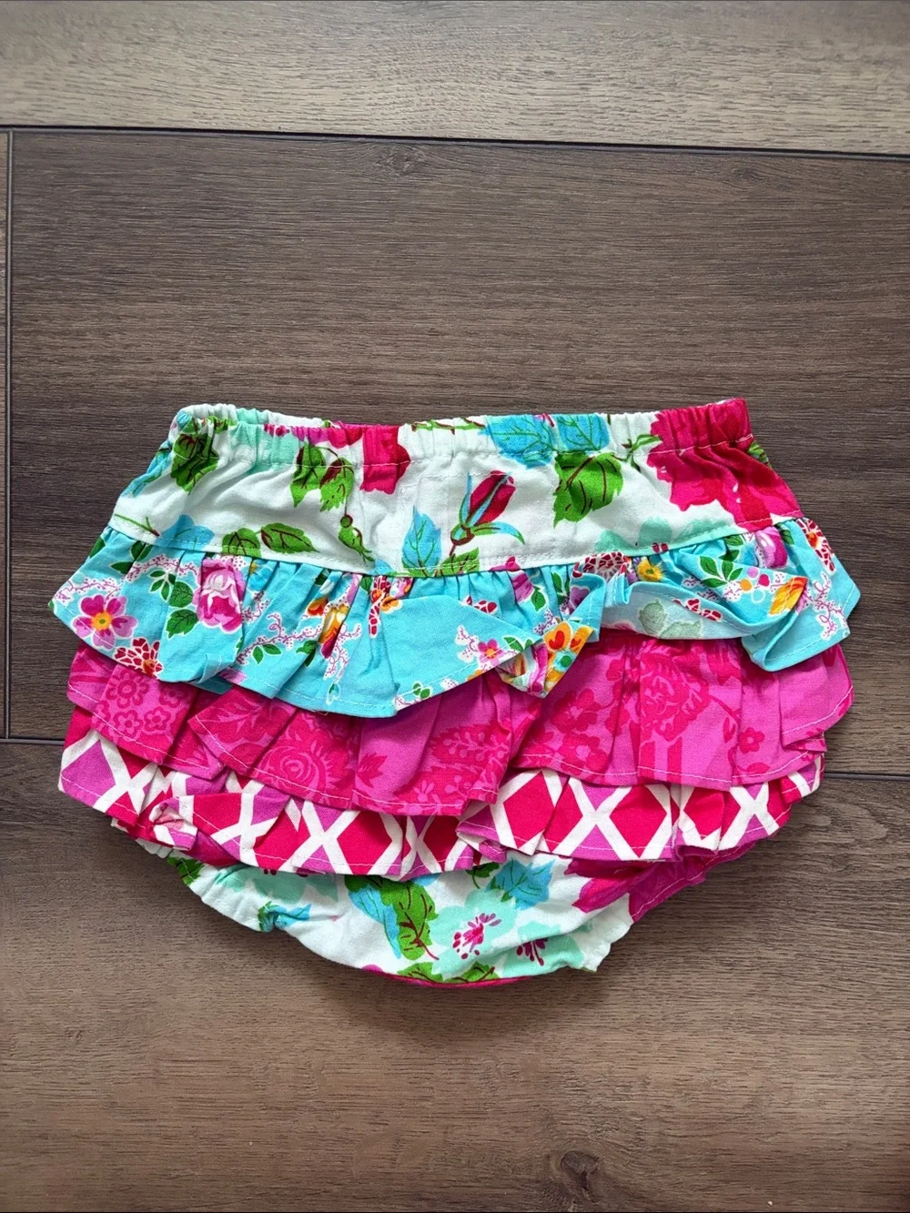 Ruffled Floral Diaper Cover - Pink & Aqua 18mo